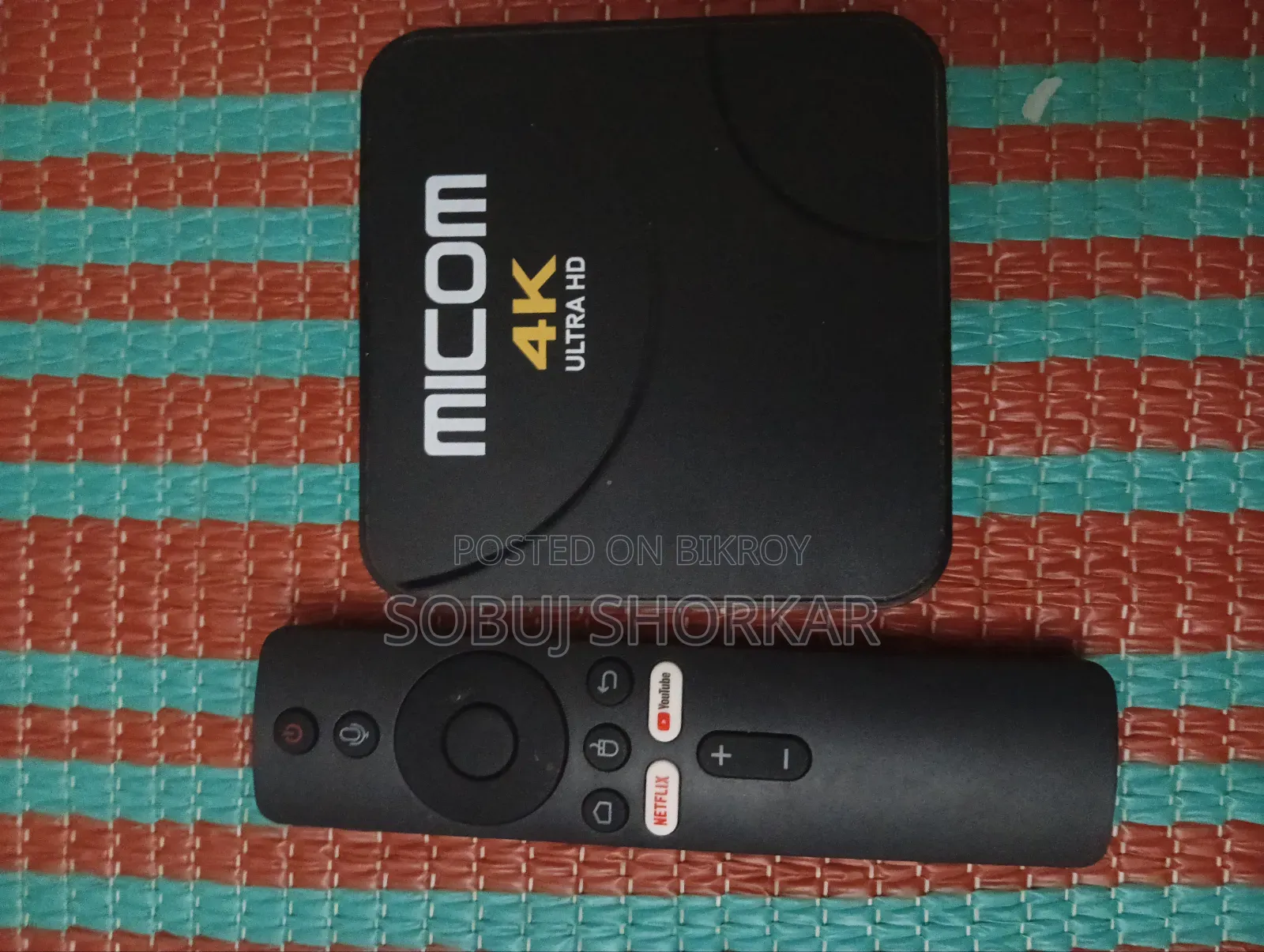 MICOM MC-107 4K Android TV Box with Remote and Box
3. Price: Tk.
