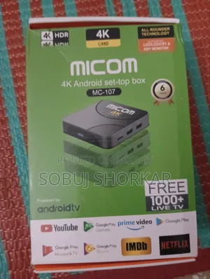 MICOM MC-107 4K Android TV Box with Remote and Box
3. Price: Tk.