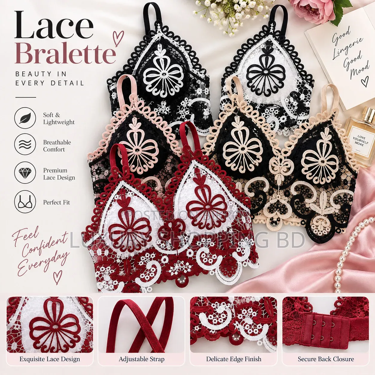 Premium Floral Lace Bralette for Women – Stylish & Comfortable Bra