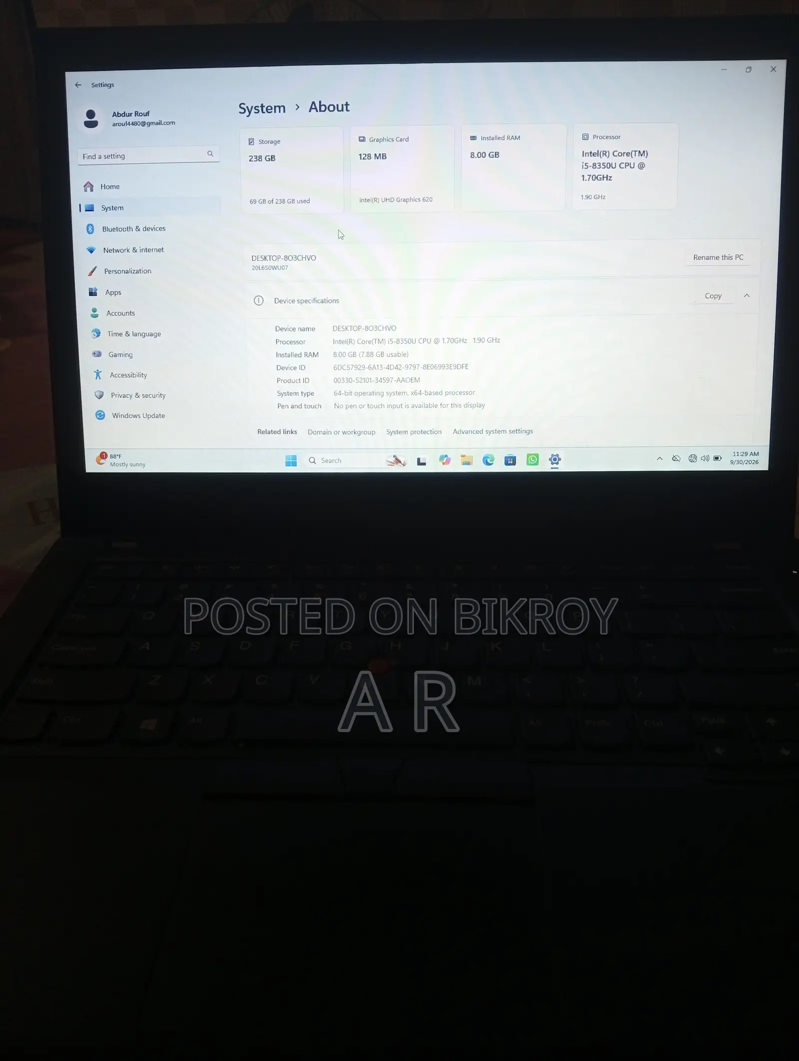 Laptop Lenovo ThinkPad T480 8GB Intel Core i5 SSD 256GB