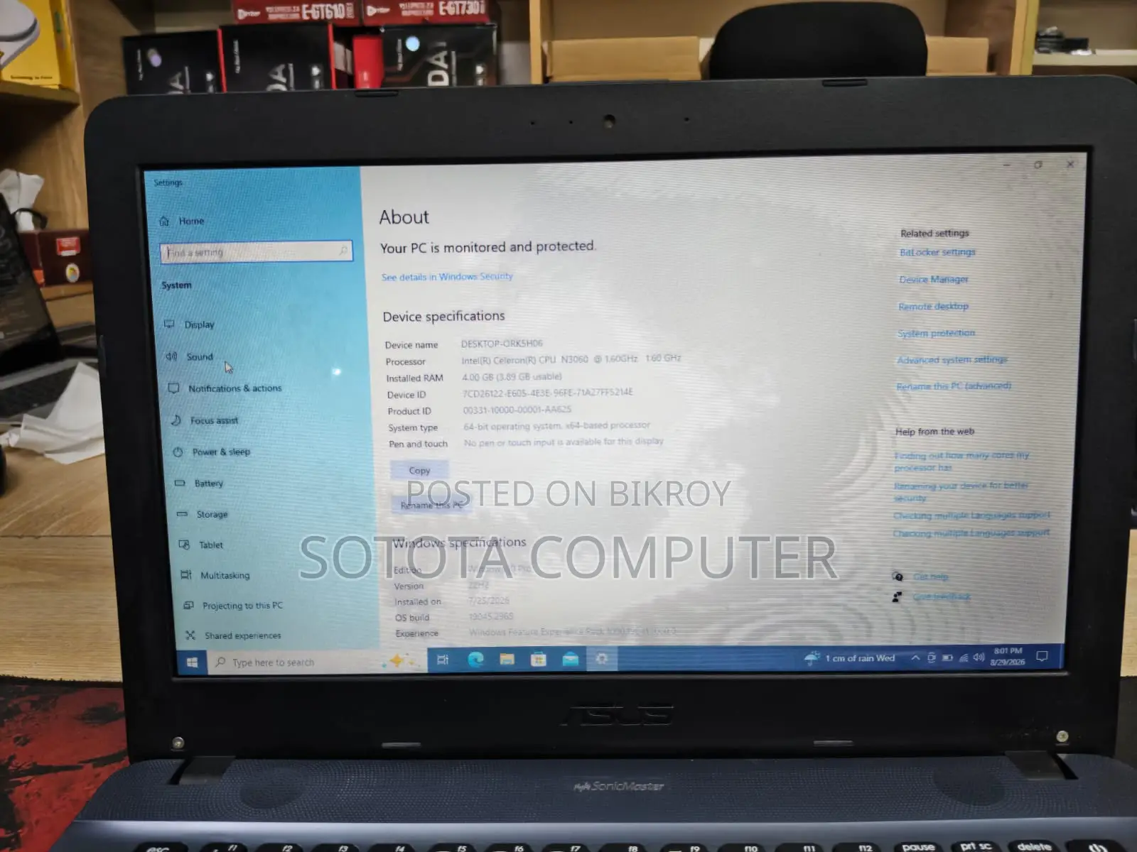 Laptop Asus 4GB Intel Celeron SSD 128GB
