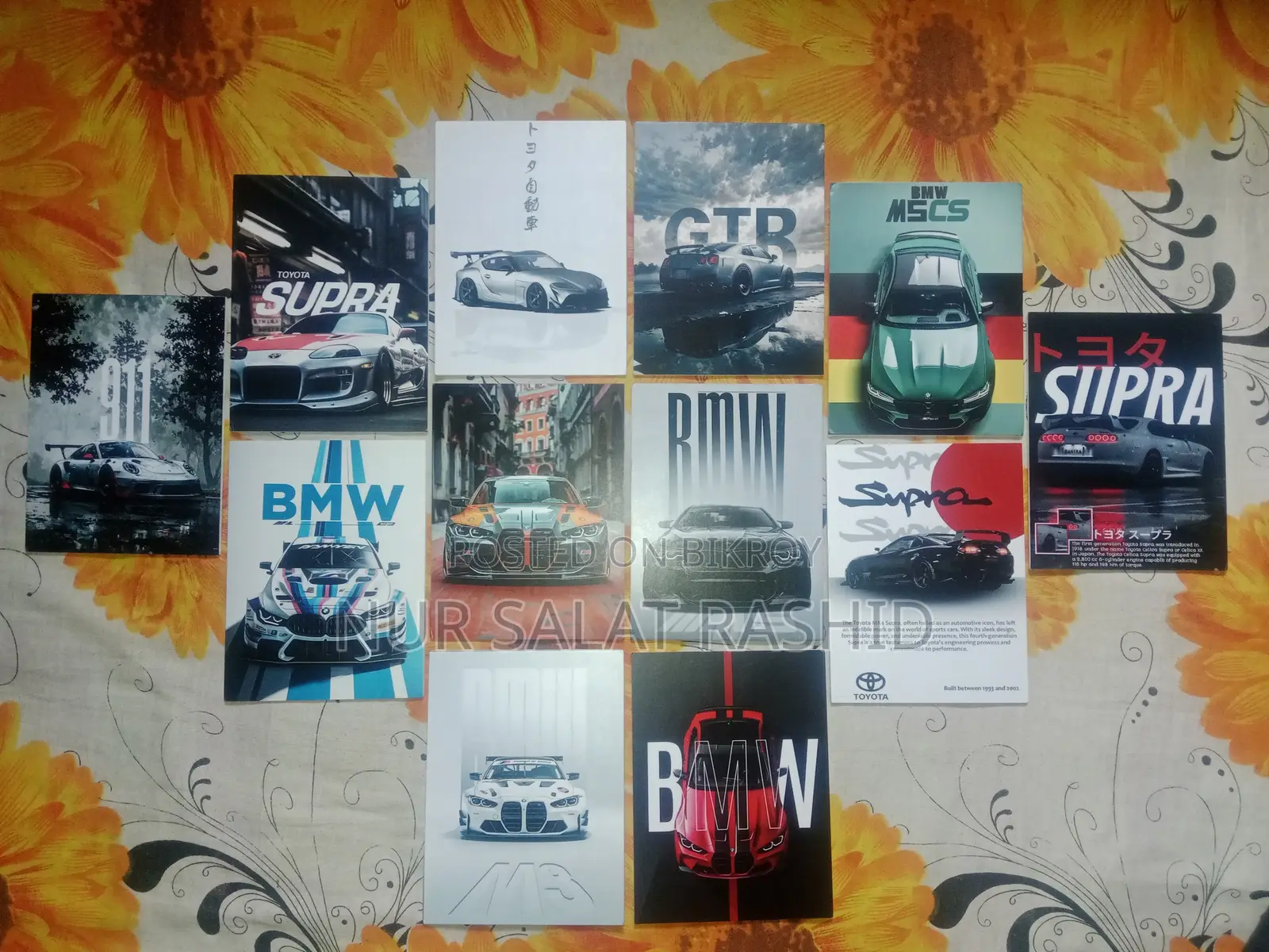 12pcs Car Wall Decor Set | BMW, Supra, GTR, Porsche | 3mm PVC Board