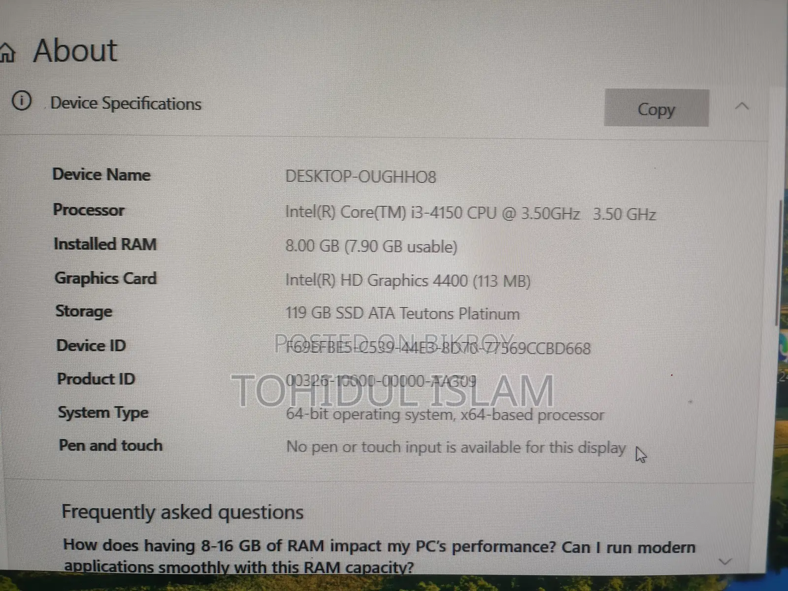 ডেস্কটপ কম্পিউটার 8GB Intel Core i3 SSD 128GB