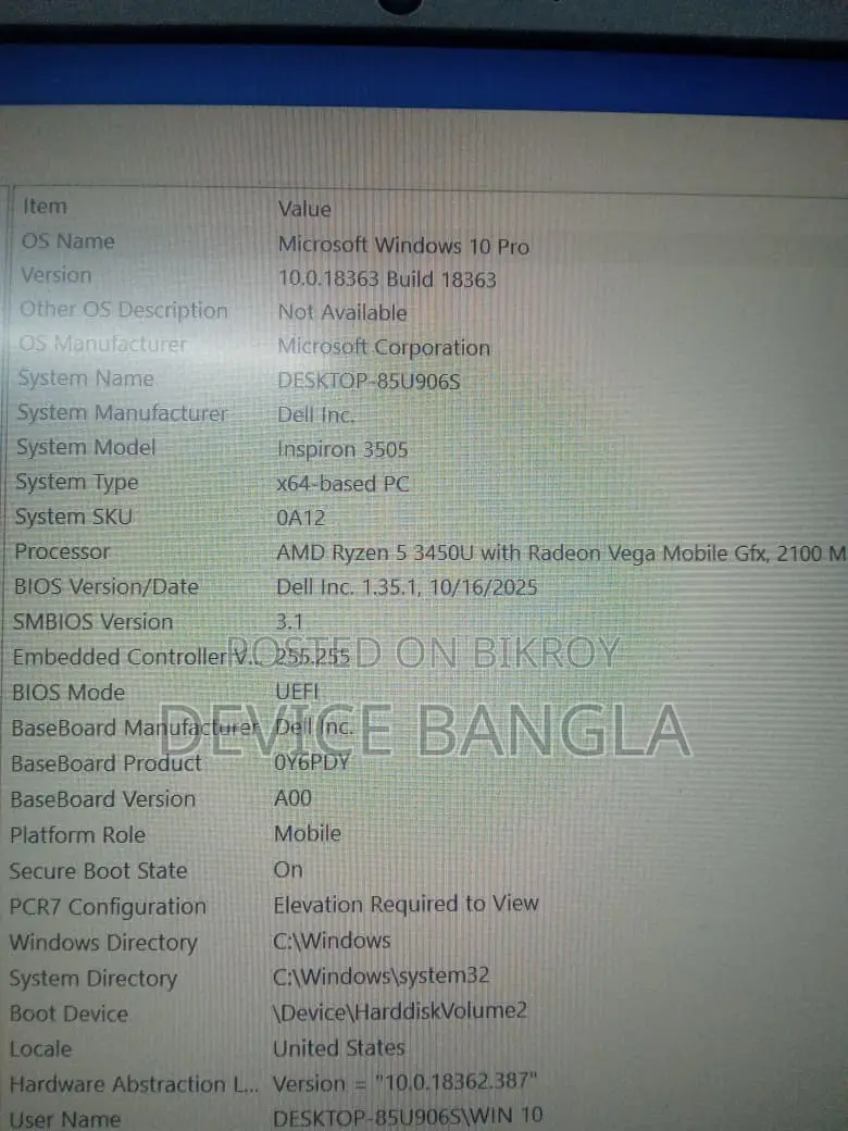 Laptop Dell 8GB AMD Ryzen 5 SSD 256GB