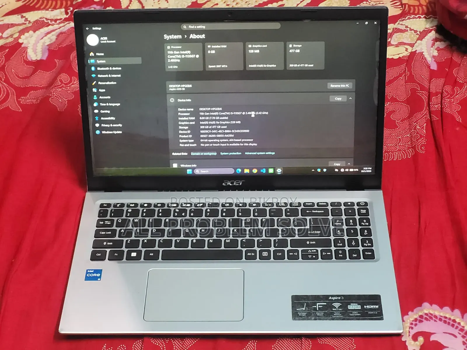 Laptop Acer Aspire 3 8GB Intel Core i5 SSD 512GB