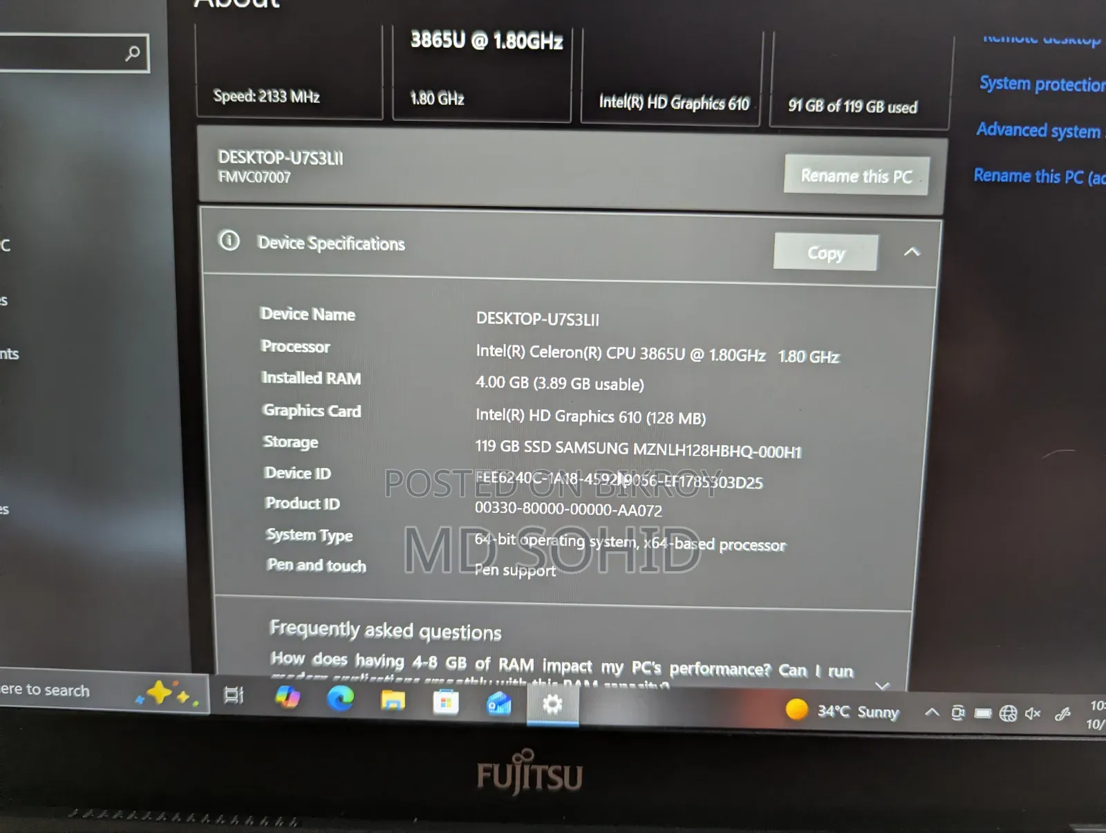 Laptop Fujitsu Lifebook U939 4GB Intel Core i5 SSD 128GB