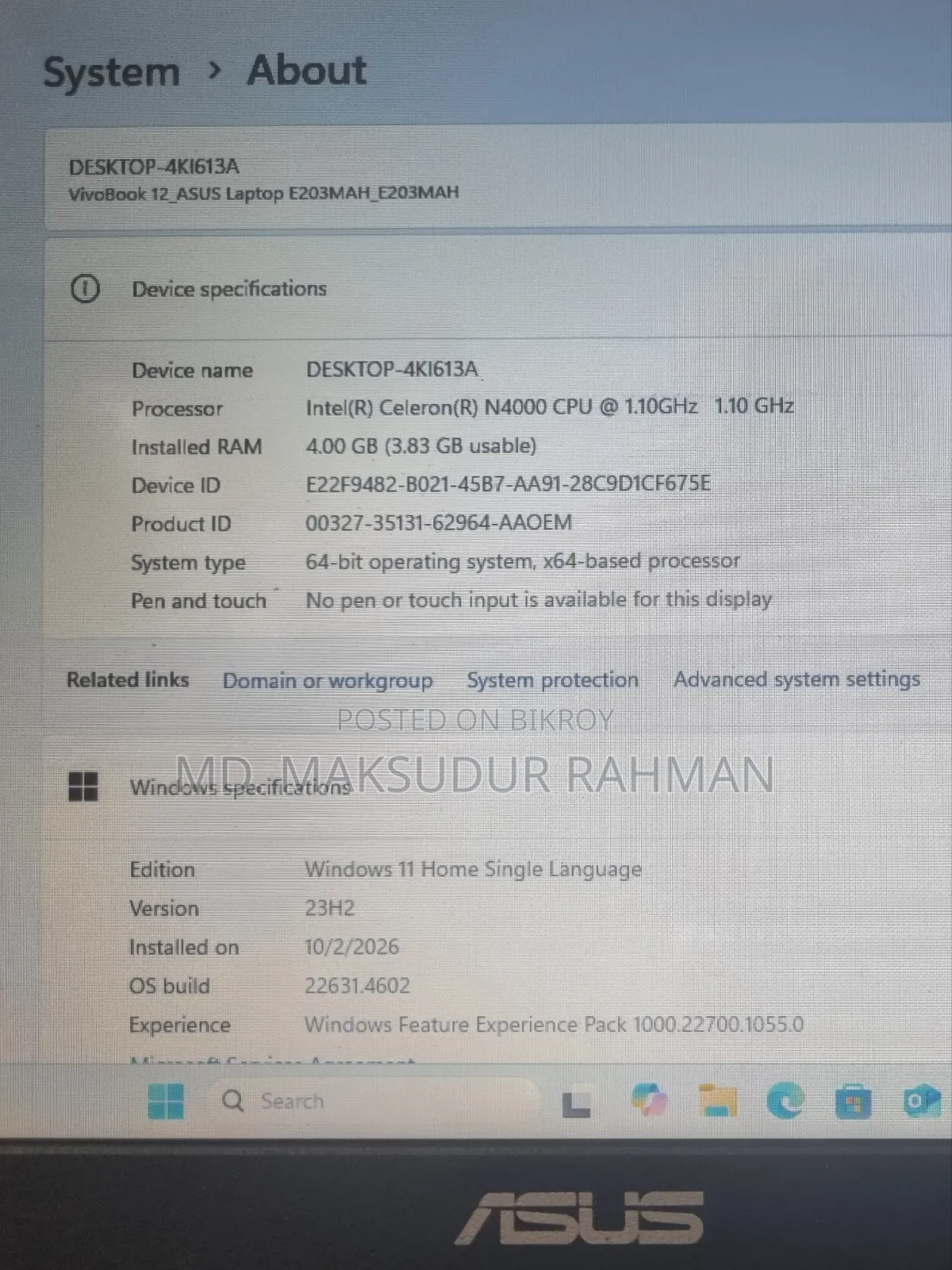 Laptop Asus E203MA 4GB Intel Celeron SSD 128GB