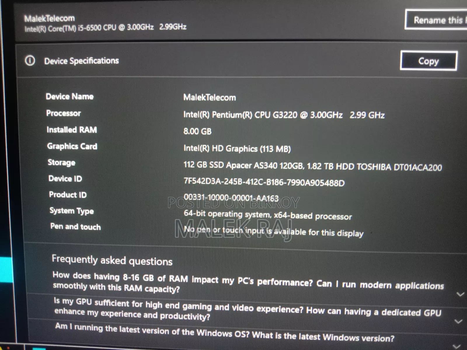 Dell Optiplex 3240 All-In-One 8GB Intel Pentium SSD 128GB