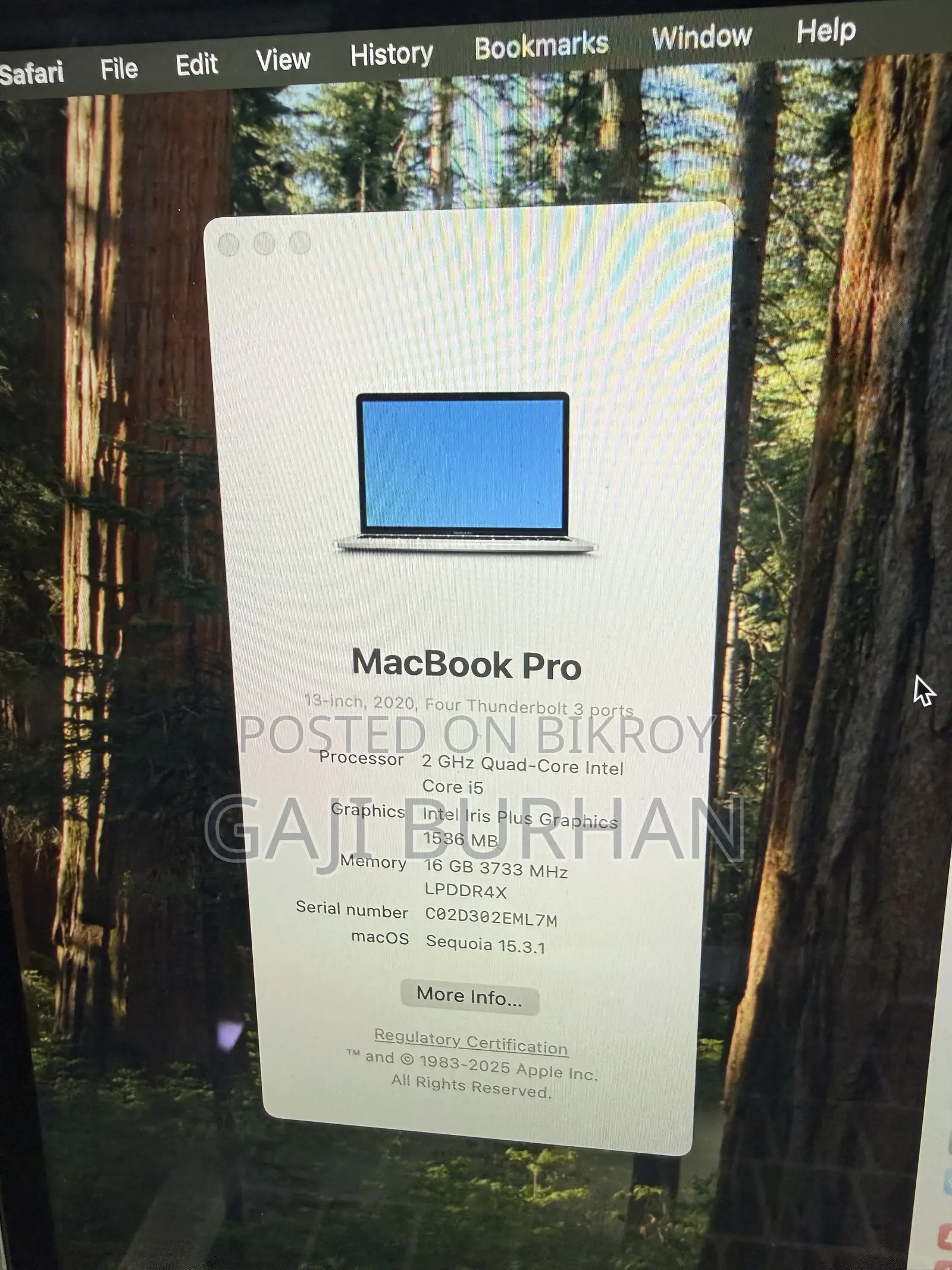 Laptop Apple MacBook Pro 2020 16GB Intel Core i5 SSD 1T