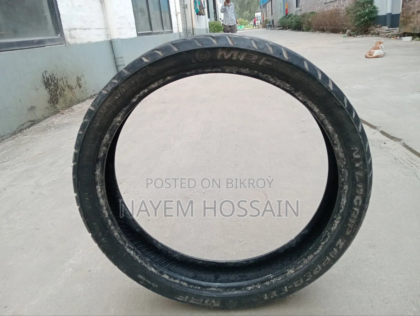 An MRF front tire of 100/80-17 size will be sold.