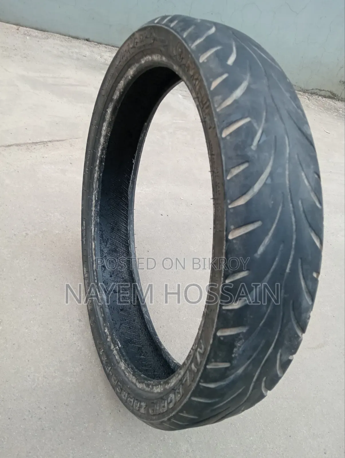 An MRF front tire of 100/80-17 size will be sold.