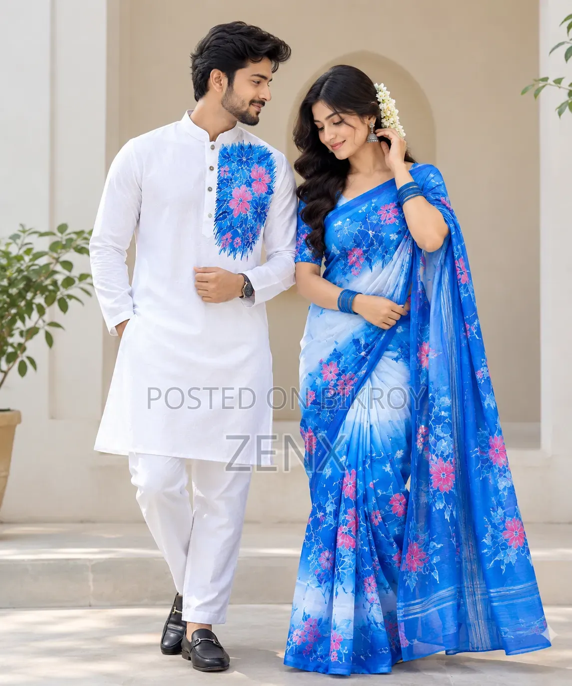 Attractive Hand-Painted Couple Set (Saree and Panjabi)