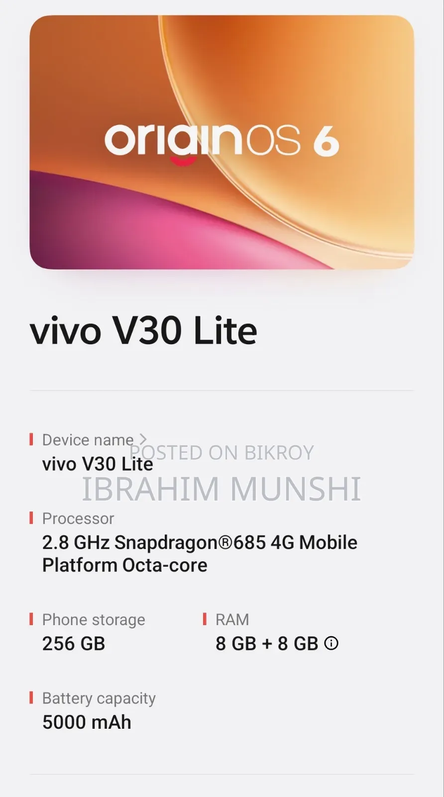 Vivo V30 Lite 256 GB Green
