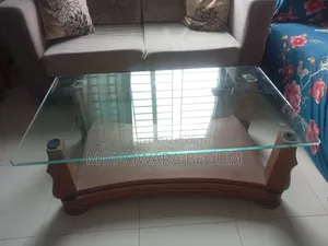 অরিজিনাল সেগুন কাঠের টি টেবিল ভারী গ্লাস টপ সহ