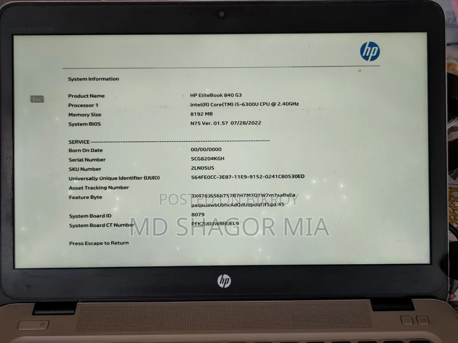 Laptop HP EliteBook 840 G3 8GB Intel Core i5 SSD 256GB
