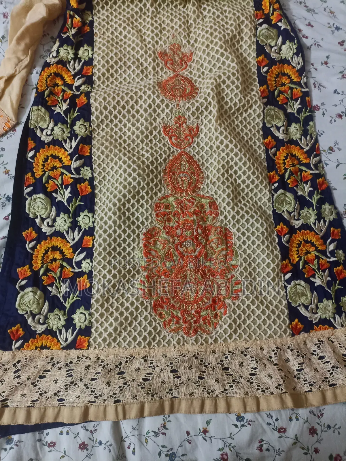 Blue & Beige Floral Kameez