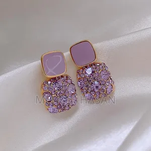 Luxury Crystal Zircon Stone Earrings Purple Color Jewelry Vintage