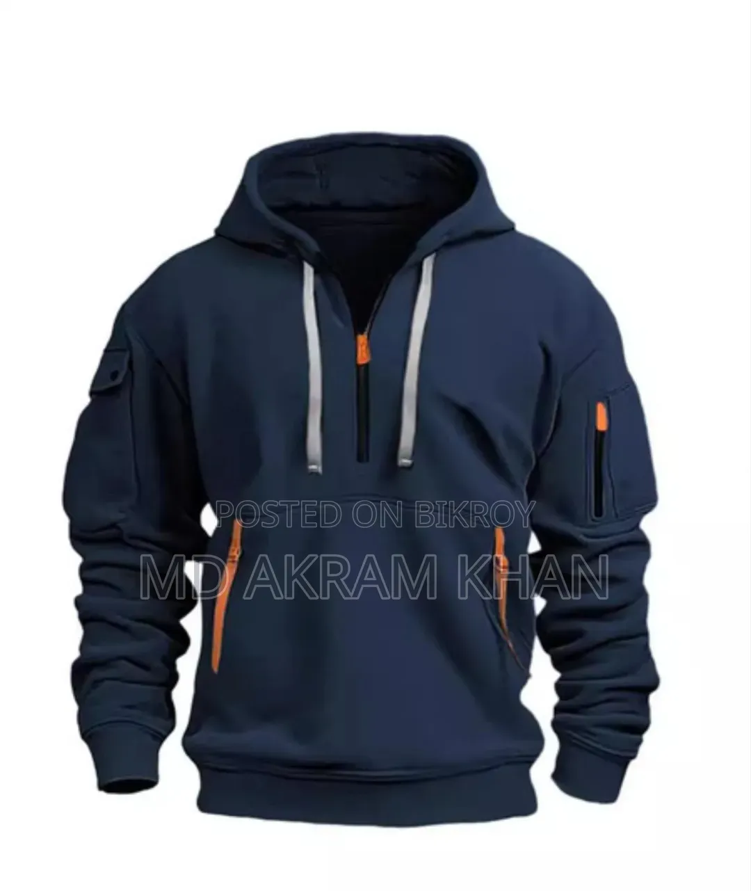 Men's Premium Tactical Half-Zip Hoodie - Navy Blue | Multi-Pocket