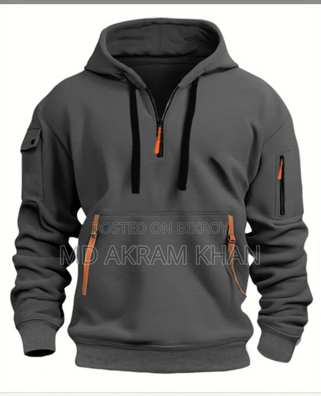 Men's Premium Tactical Half-Zip Hoodie - Navy Blue | Multi-Pocket