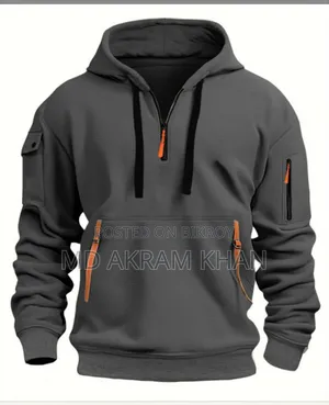 Men's Premium Tactical Half-Zip Hoodie - Navy Blue | Multi-Pocket