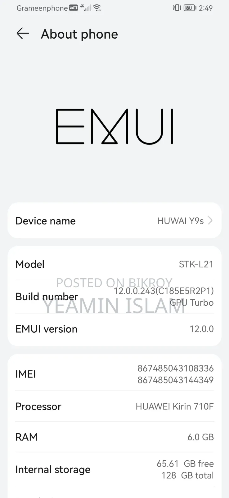 Huawei Y9s 128 GB Black