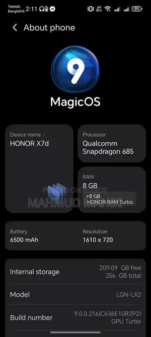 Honor X7d 256 GB Black