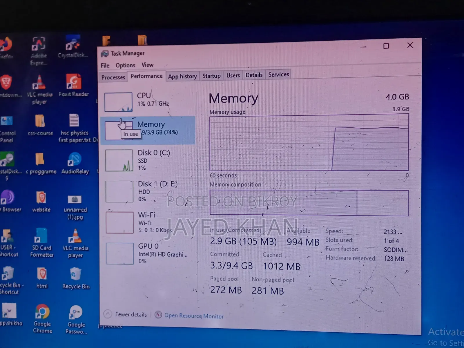 ল্যাপটপ আসুস X44HR 4GB ইন্টেল কোর i3 HDD+SSD 1T