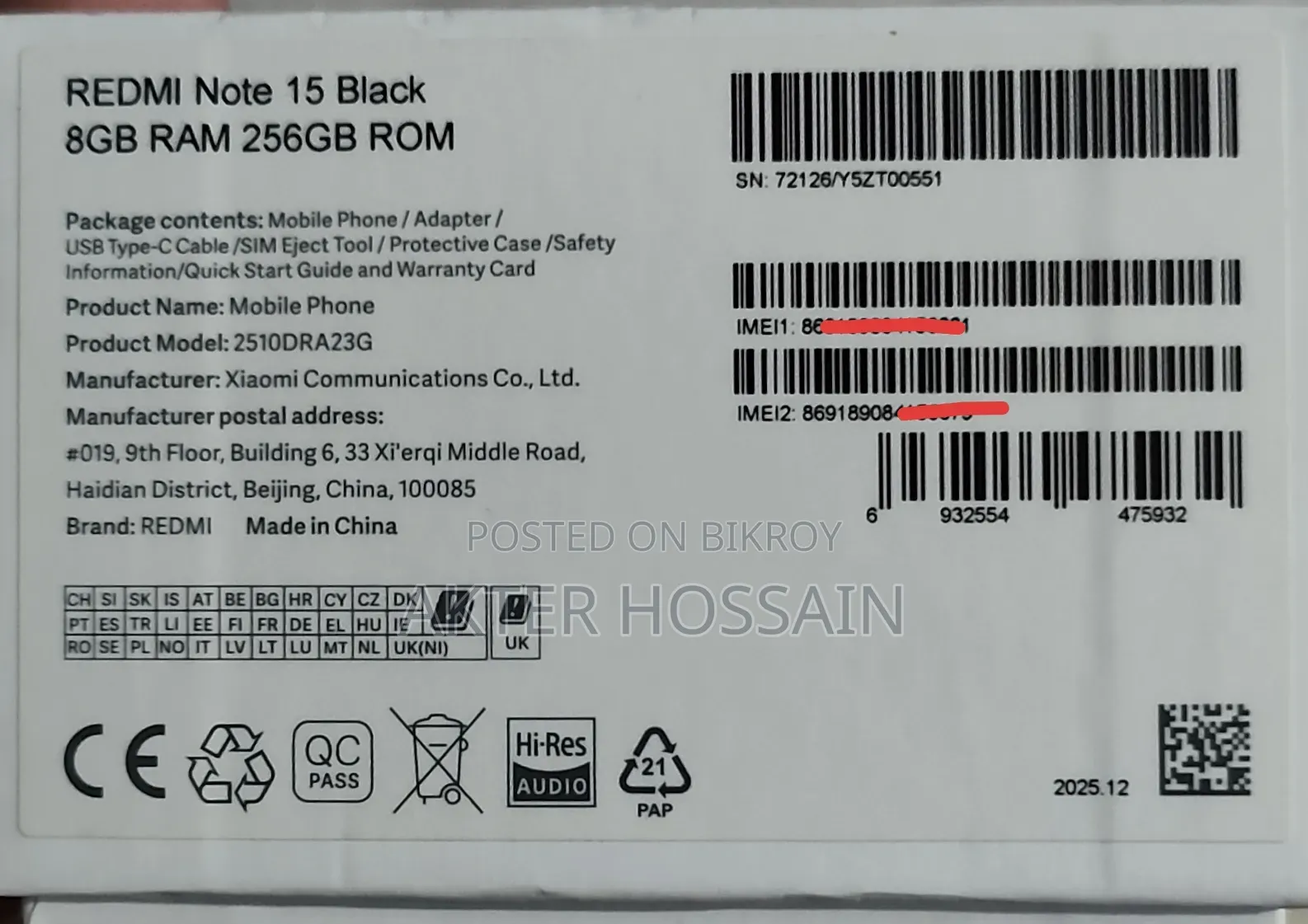 Xiaomi Redmi Note 15 256 GB Black