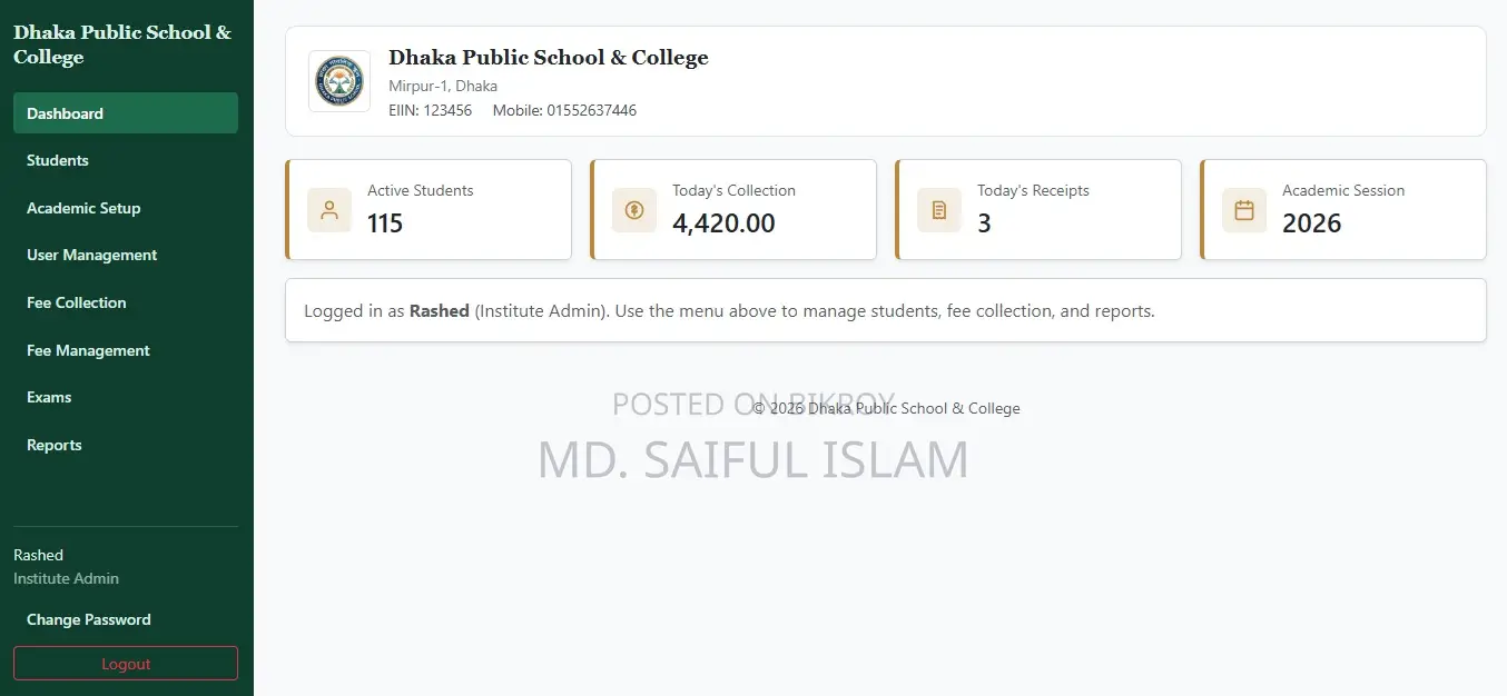 Fee Collection System for School/College