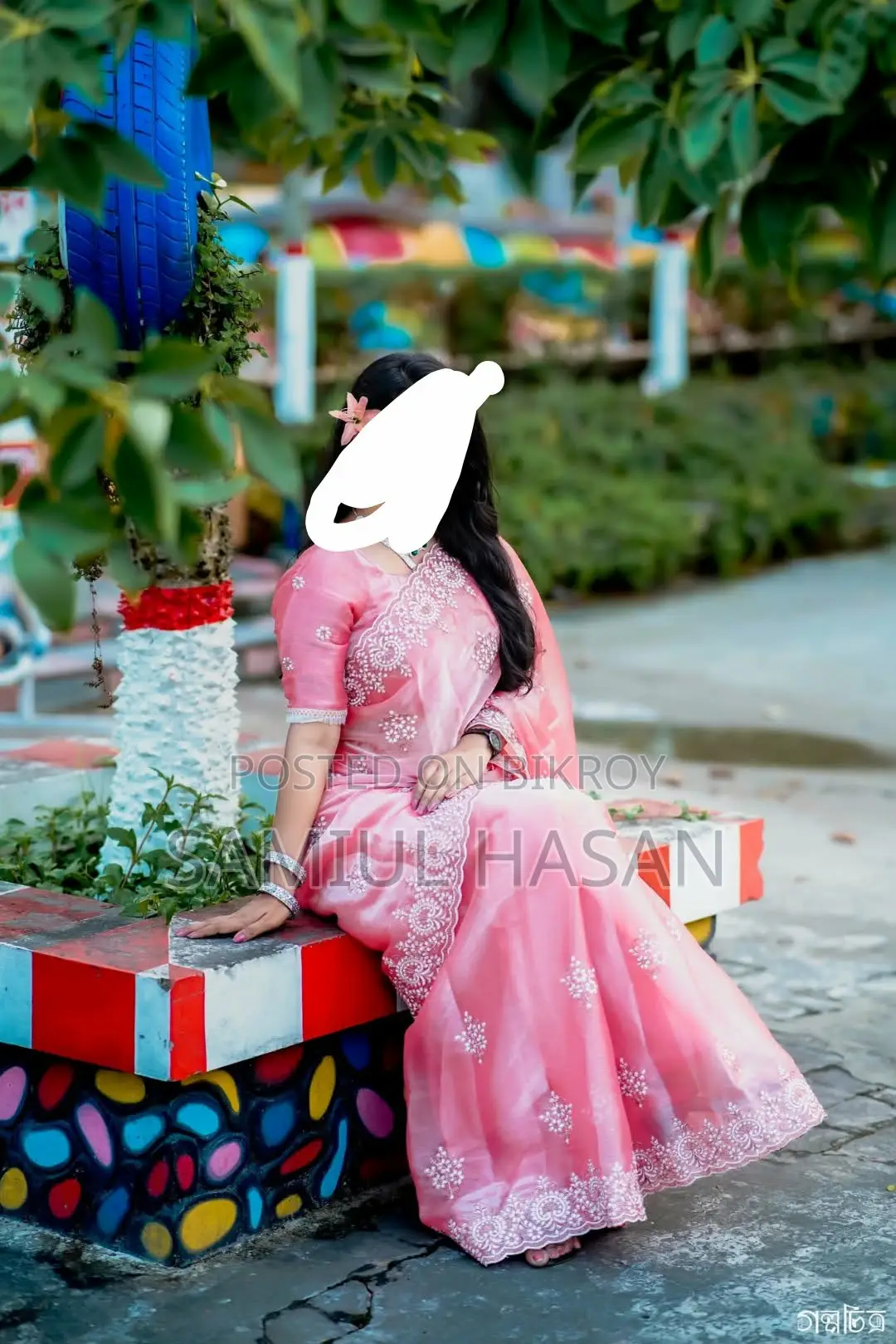 Worn Once Attractive Peach Color Party Saree + Blouse