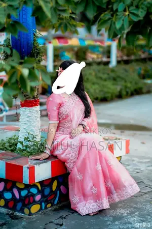 Worn Once Attractive Peach Color Party Saree + Blouse