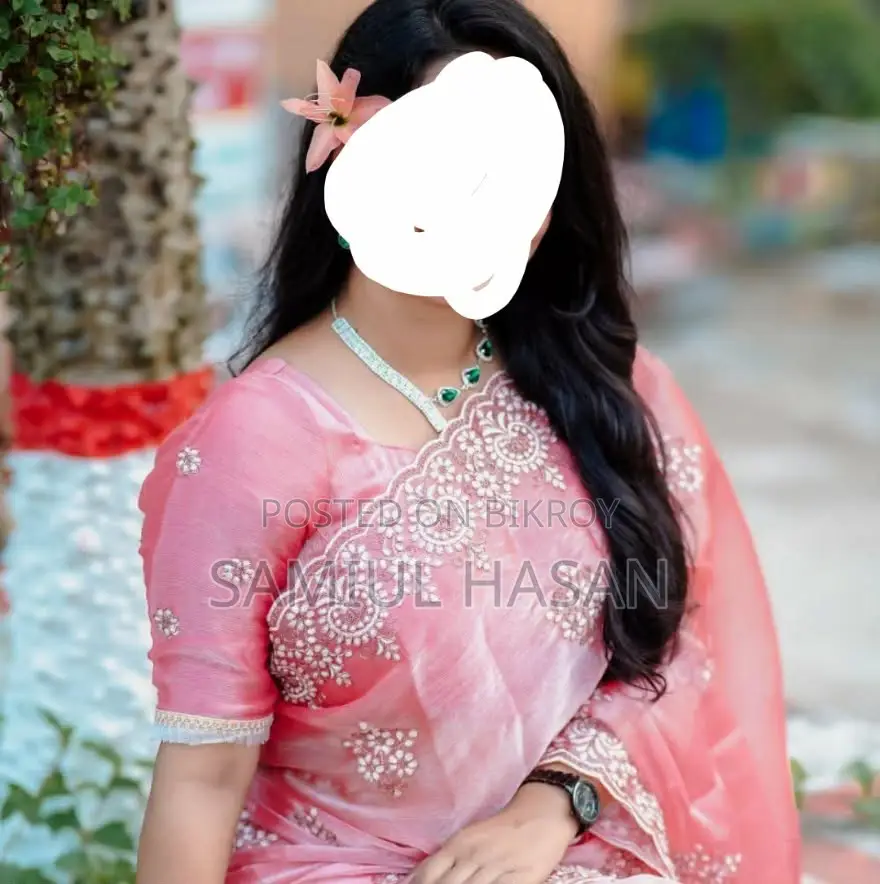 Worn Once Attractive Peach Color Party Saree + Blouse