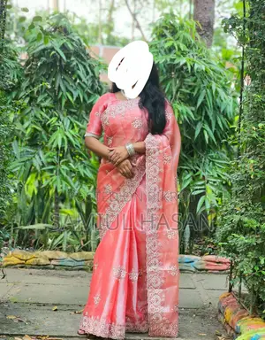 Worn Once Attractive Peach Color Party Saree + Blouse