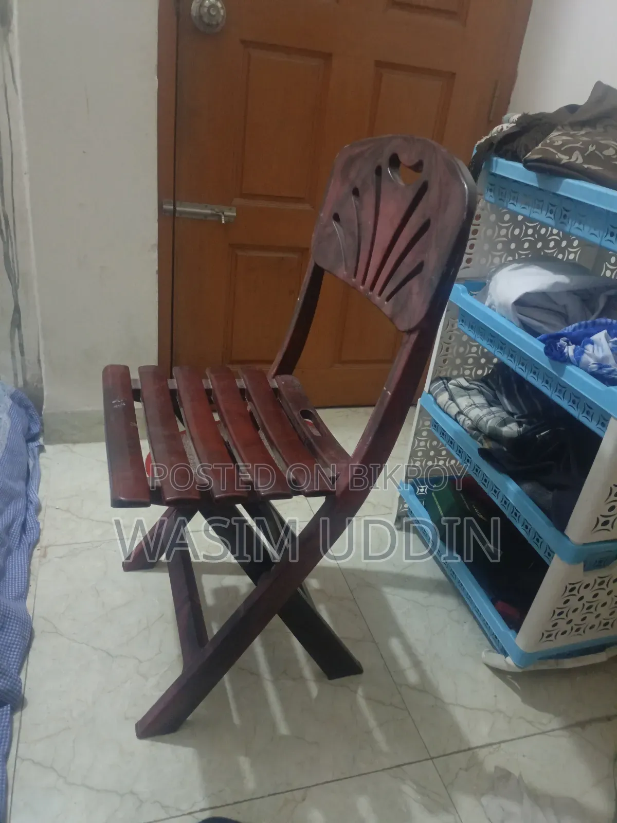 Wood-Finish Plastic Folding Chair (2)/Table(1) For Sale