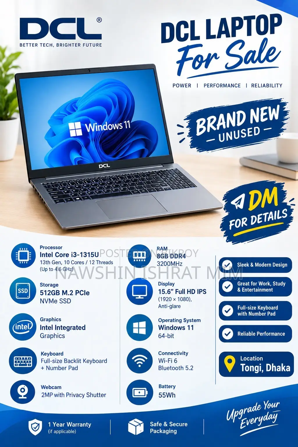 New Laptop 8GB Intel Core i3 SSHD (Hybrid) 512GB