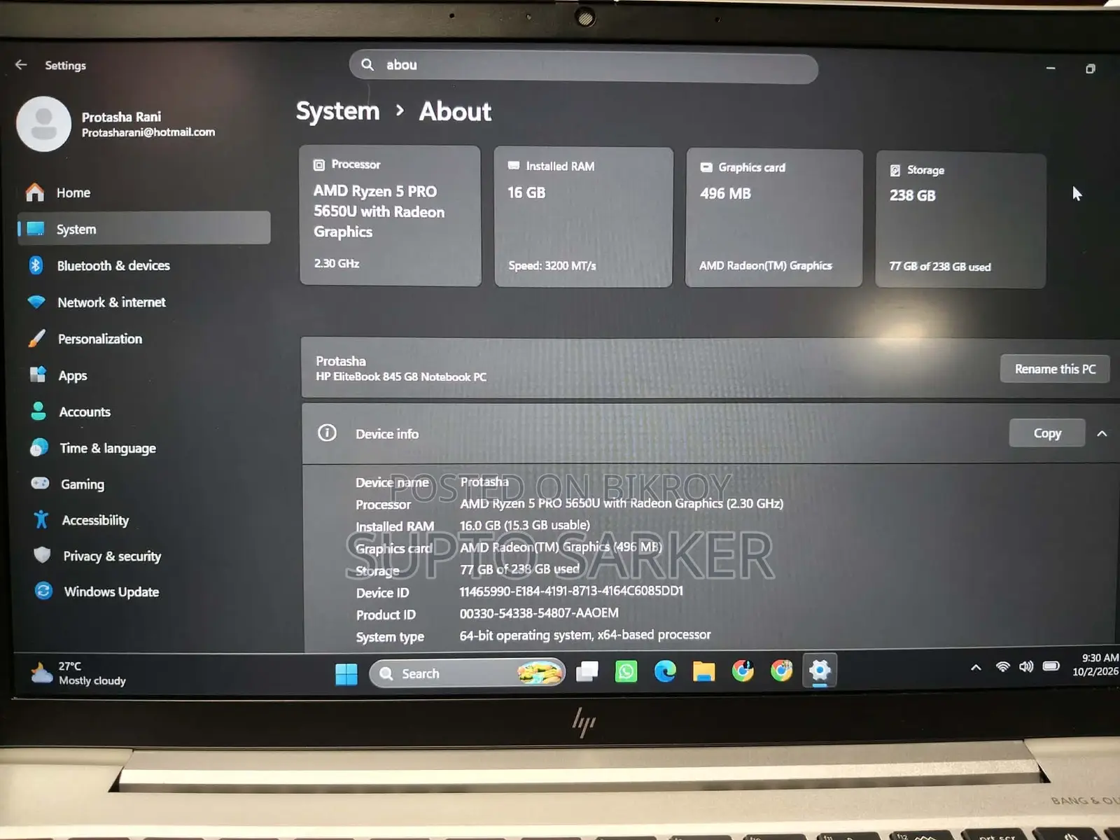 Laptop HP EliteBook 840 G8 16GB AMD Ryzen 5 SSD 256GB
