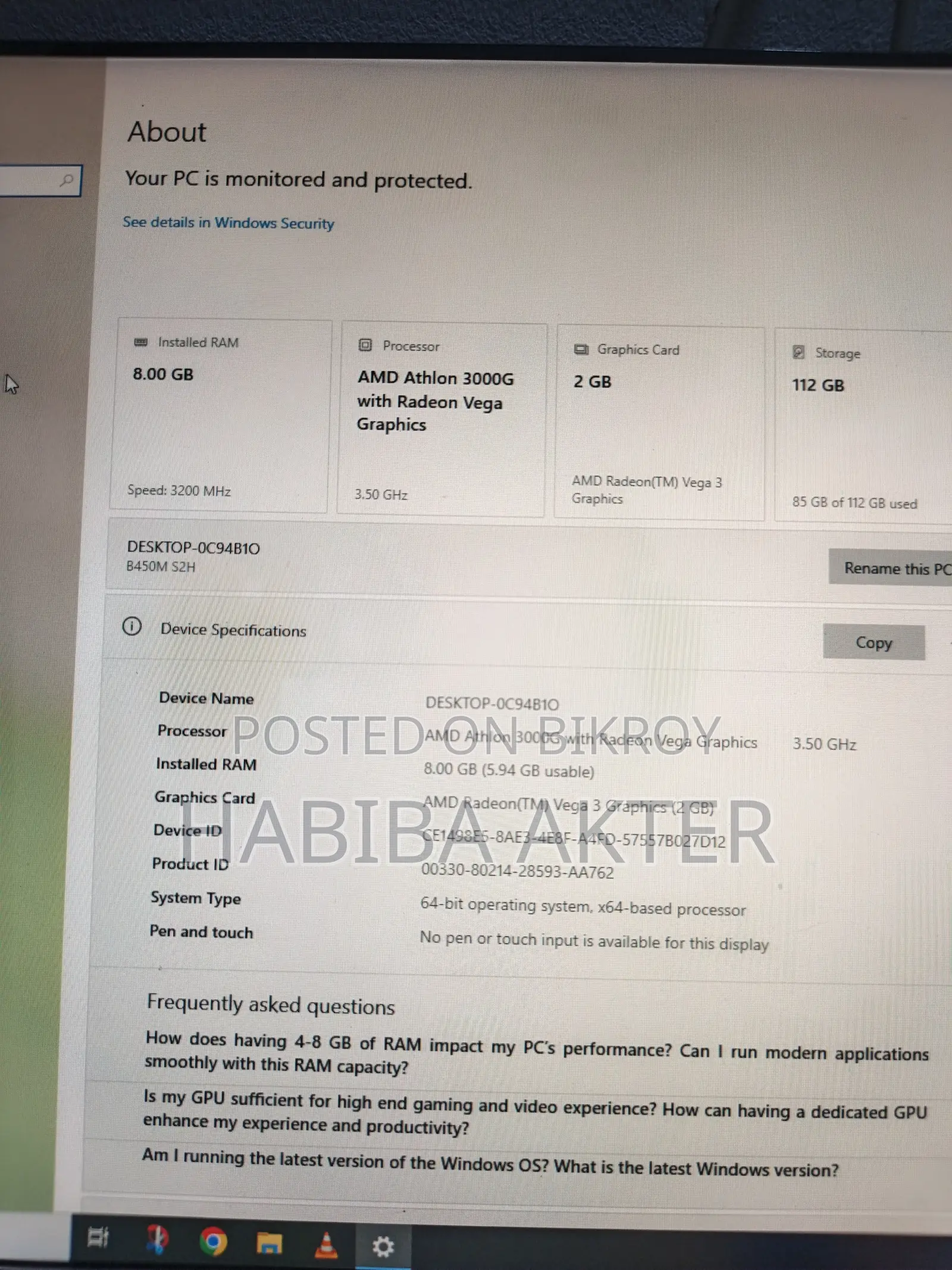 Desktop Computer 8GB SSD 128GB