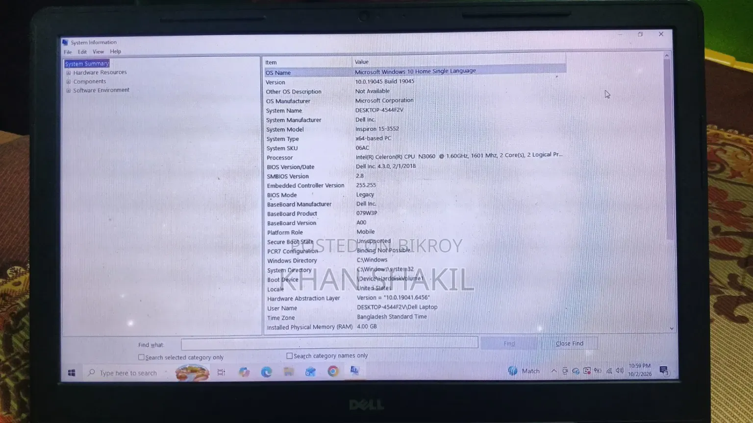 Laptop Dell Inspiron 15 4GB Intel HDD+SSD 128GB