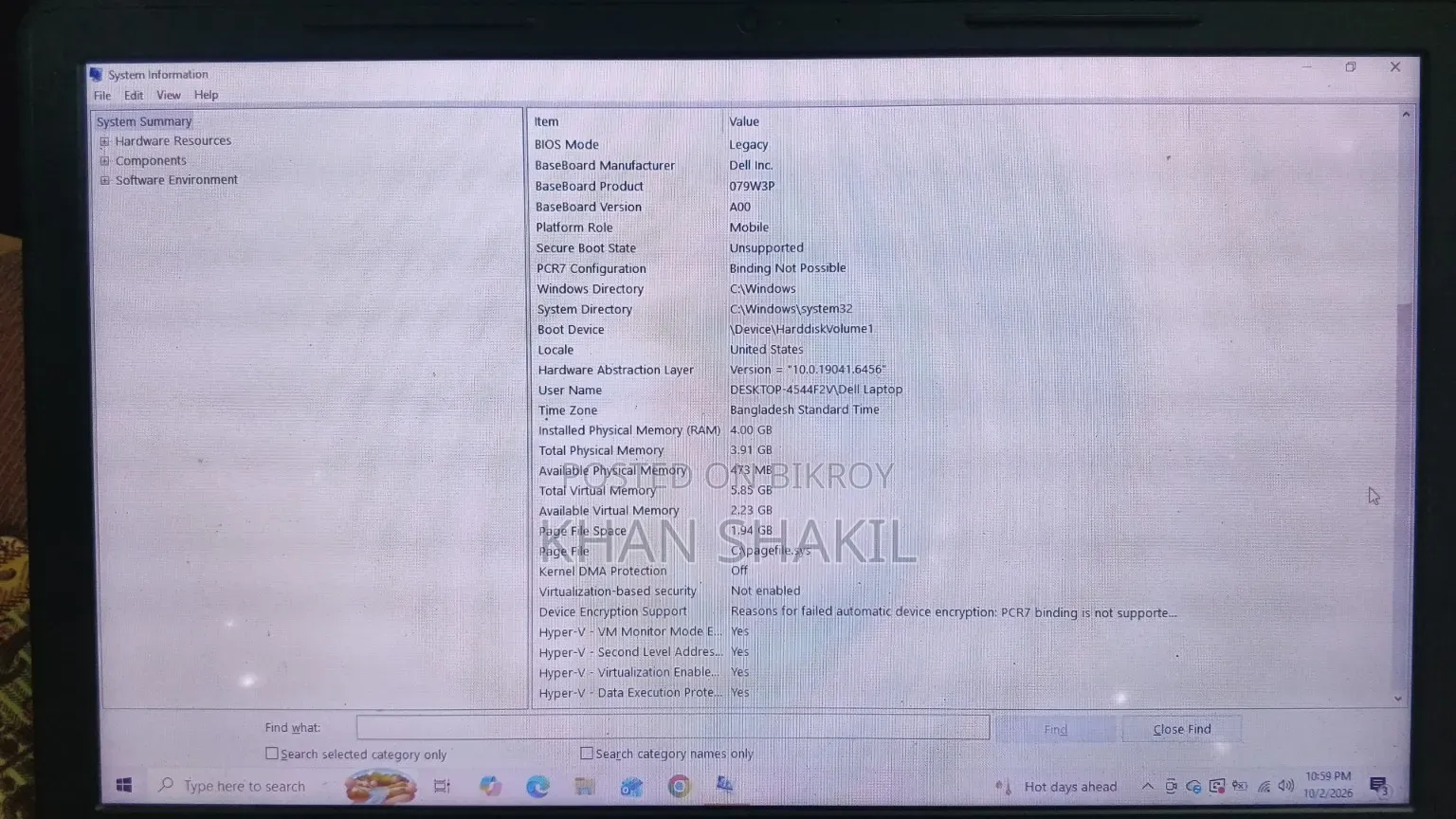 Laptop Dell Inspiron 15 4GB Intel HDD+SSD 128GB