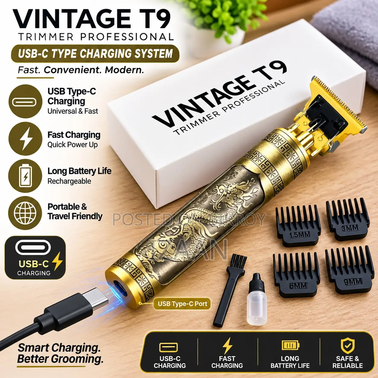 Vintage T9 USB-C Hair Cutting Machine Hair Trimmer