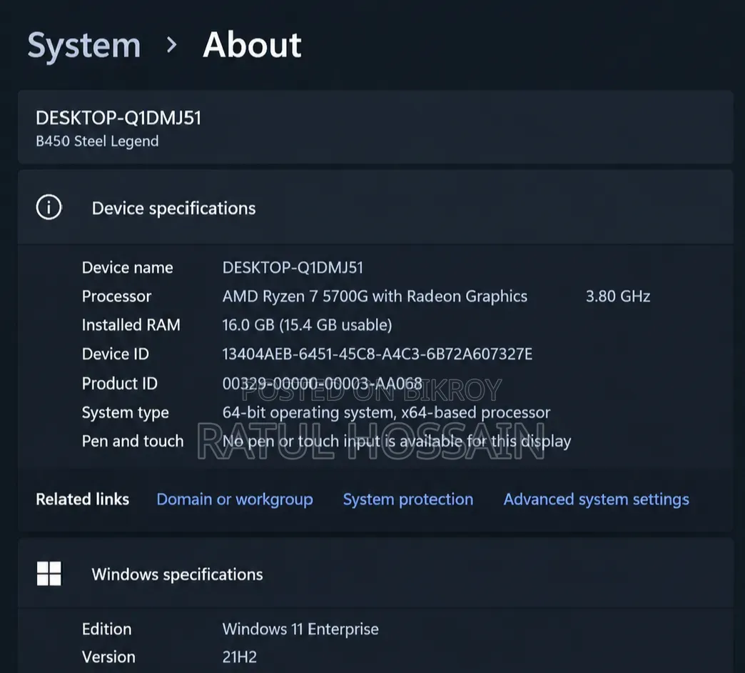 Desktop Computer 16GB AMD Ryzen 7 SSD 512GB