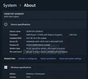 Desktop Computer 16GB AMD Ryzen 7 SSD 512GB