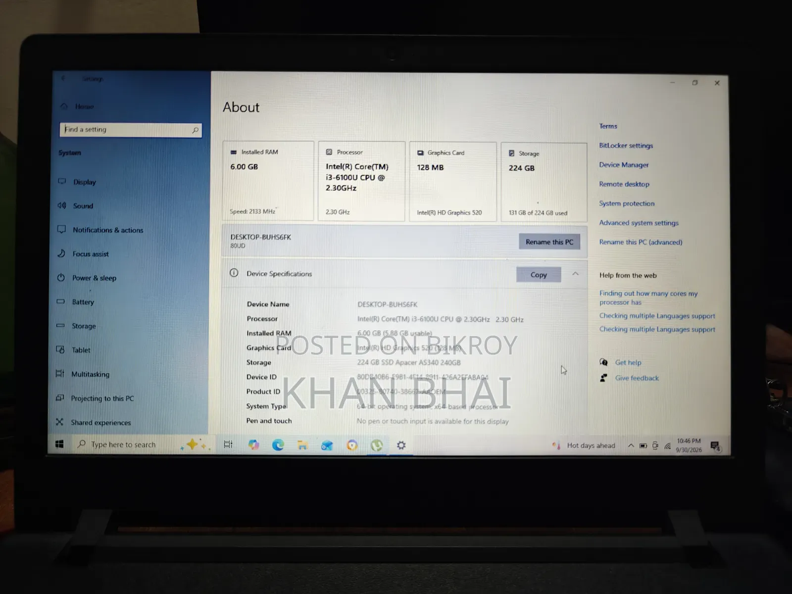 Laptop Lenovo IdeaPad 110 6GB Intel Core i3 SSD 256GB