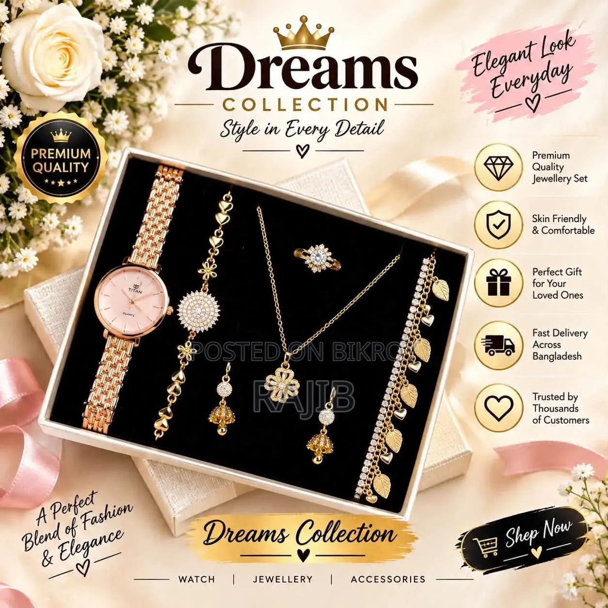 👑 Premium Touch Watch and Jewelry Gift Set 👑