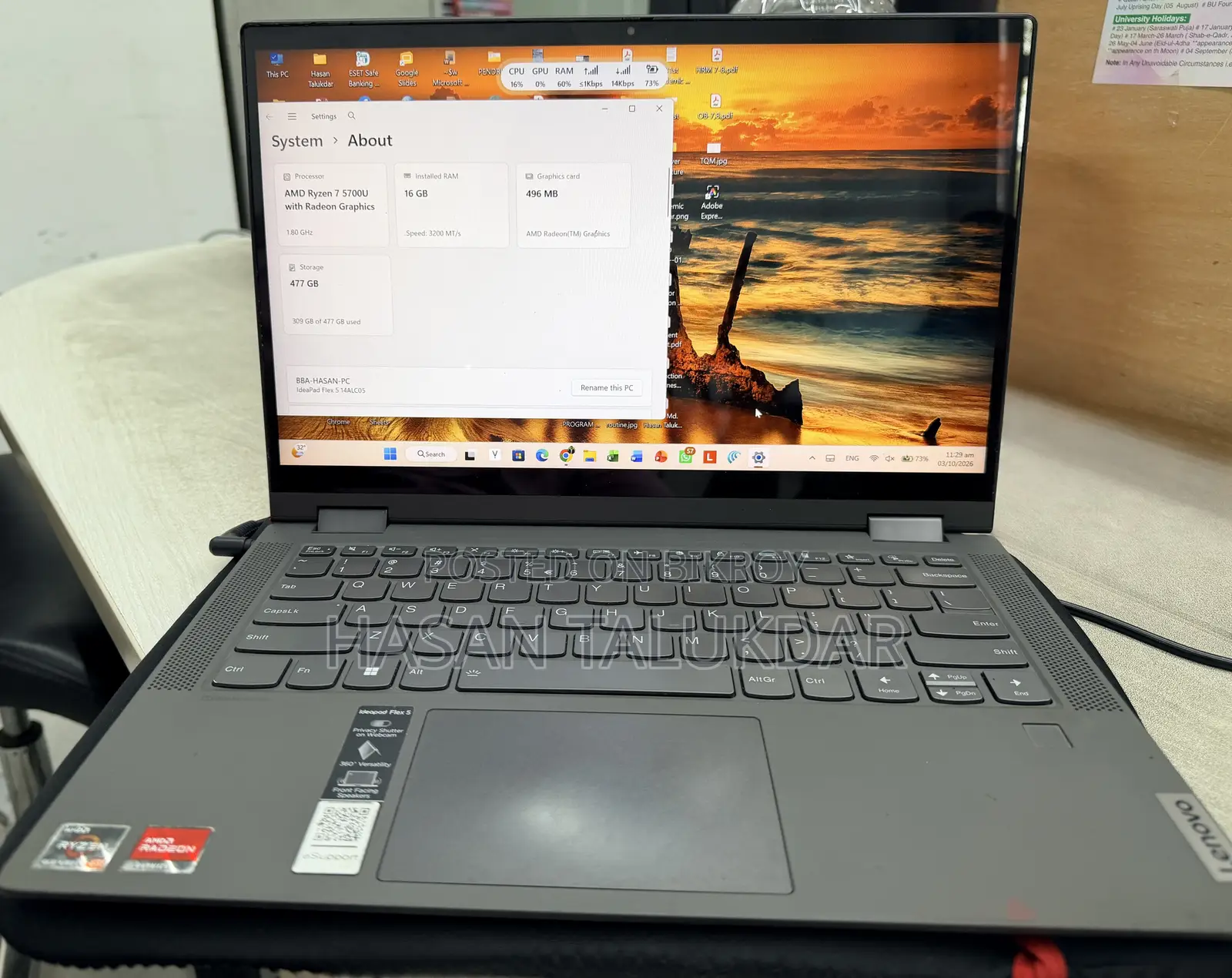 Laptop Lenovo Flex 5 16GB AMD Ryzen 7 SSD 512GB