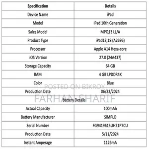 Apple iPad (2022) 64 GB Blue