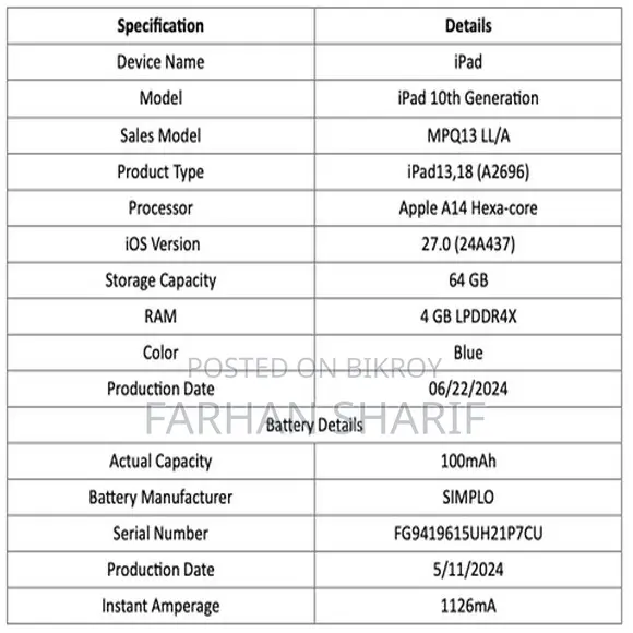 Apple iPad (2022) 64 GB Blue