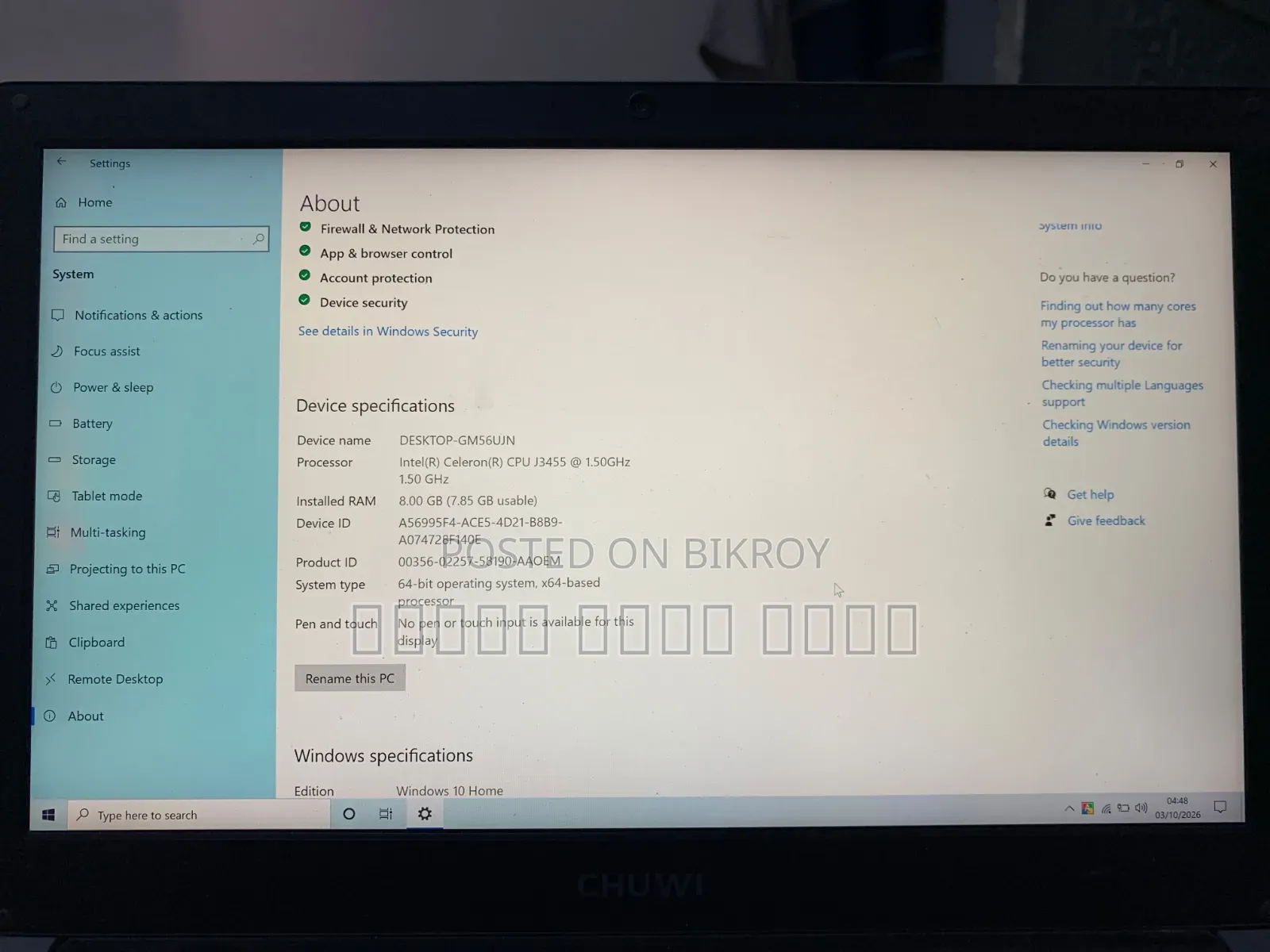 Laptop Chuwi HeroBook Pro+ 8GB Intel SSD 128GB