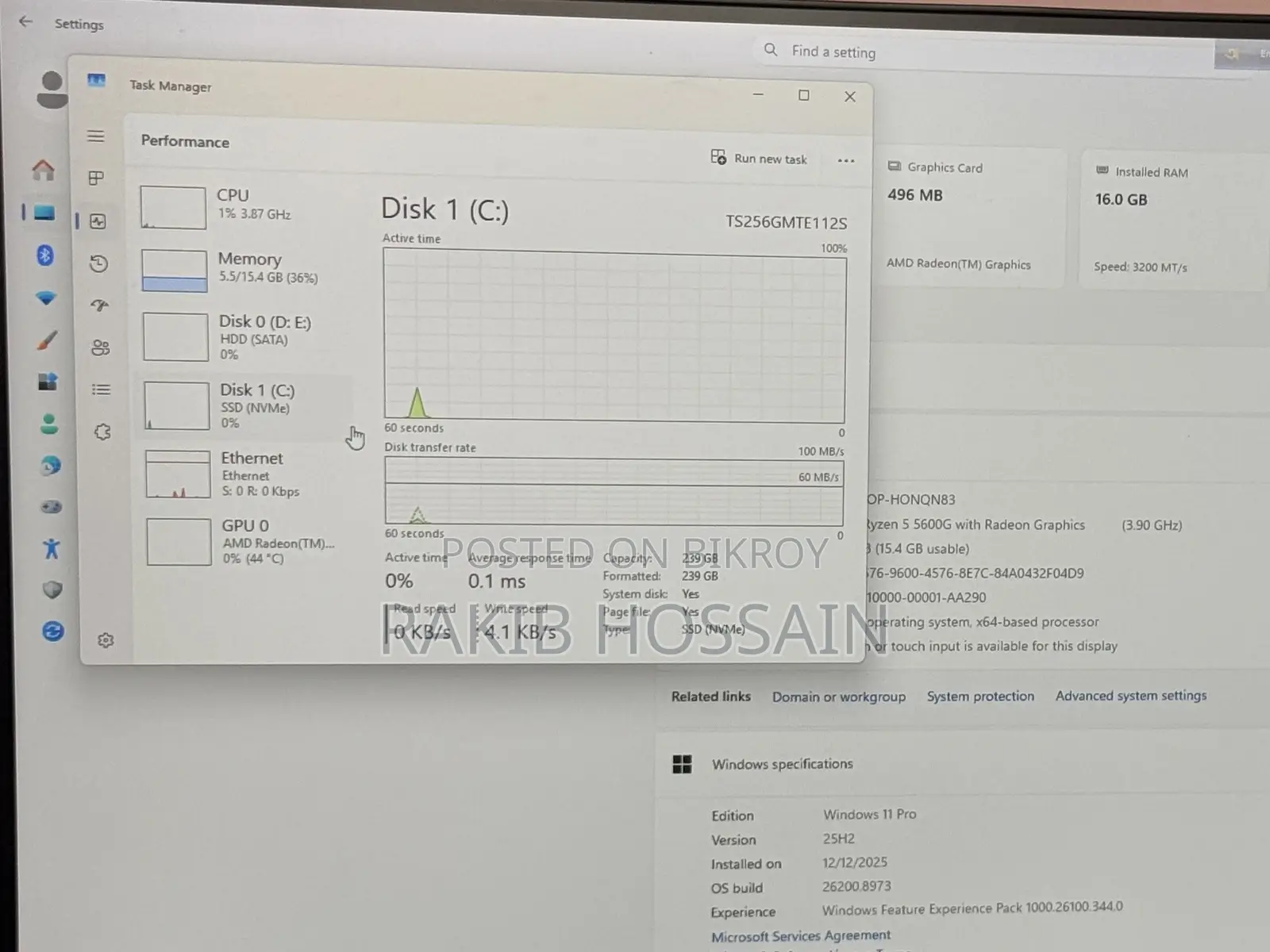 Desktop Computer Asus 16GB AMD Ryzen 5 SSD 500GB
