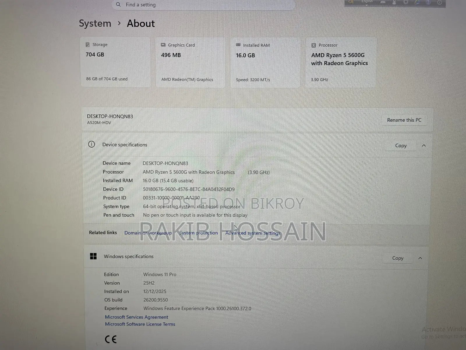 Desktop Computer Asus 16GB AMD Ryzen 5 SSD 500GB